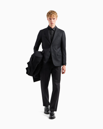 Comfort-fit single-breasted jacket in virgin-wool hopsack