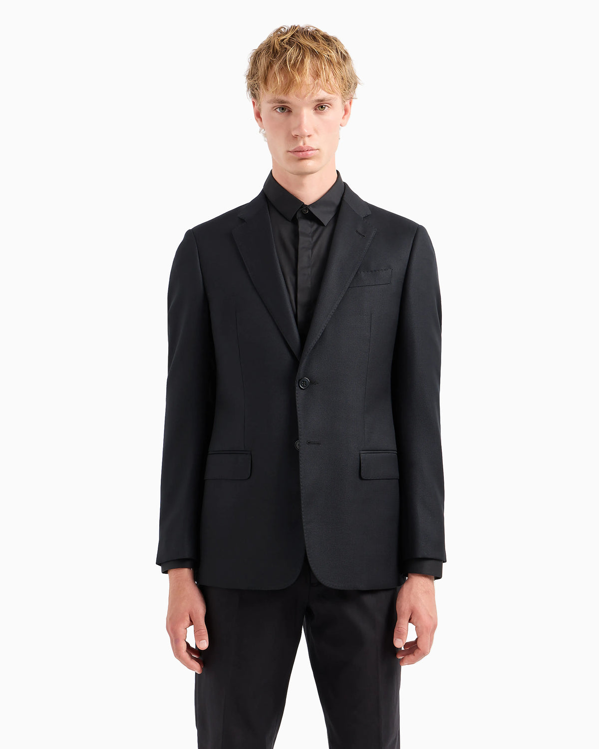 Comfort-fit single-breasted jacket in virgin-wool hopsack
