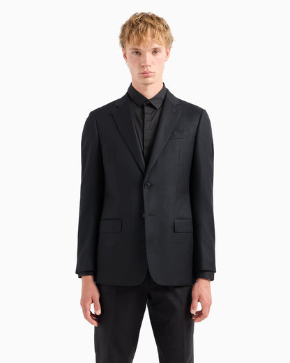 Comfort-fit single-breasted jacket in virgin-wool hopsack