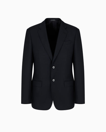 Comfort-fit single-breasted jacket in virgin-wool hopsack