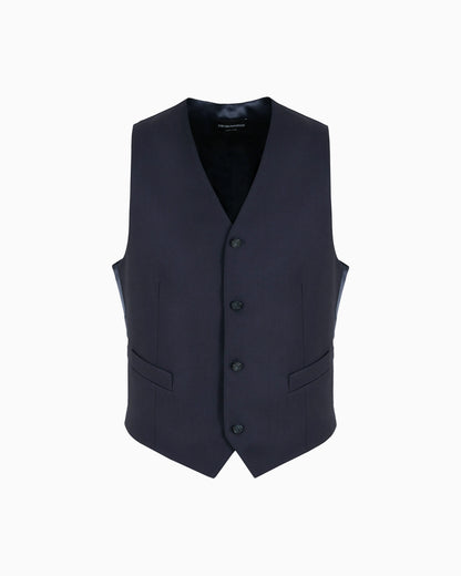 Worsted single-breasted gilet Essential in virgin wool