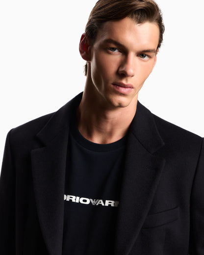 Coat with lapels in beaver cashmere