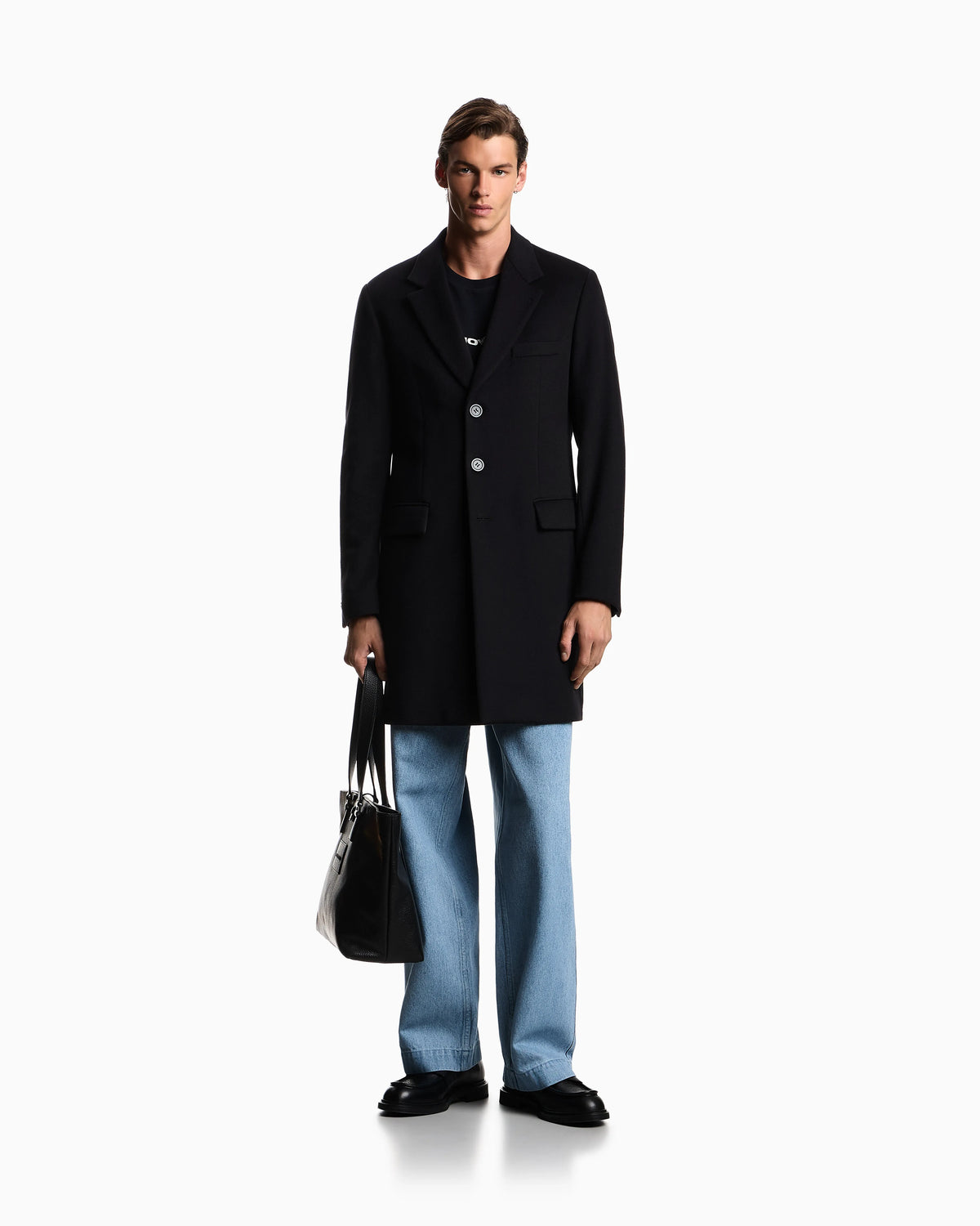 Coat with lapels in beaver cashmere