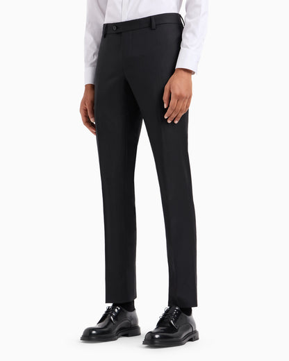 Slim fit virgin wool trousers with crease Essential