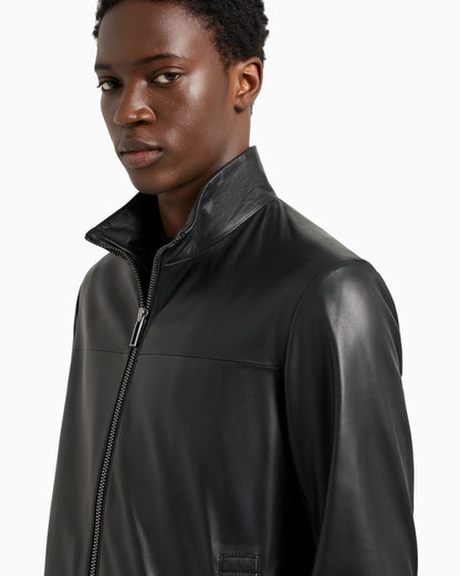 Semi-aniline nappa lambskin blouson with full-length zip