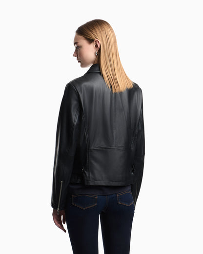 Leather jacket in nappa with an asymmetrical zip Essential