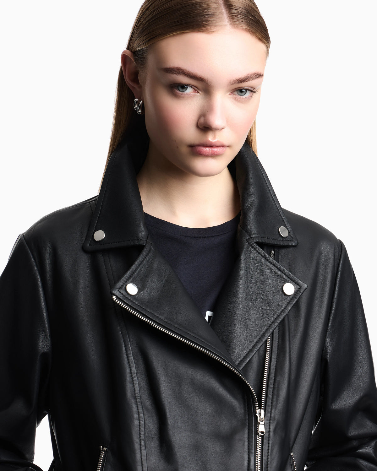 Leather jacket in nappa with an asymmetrical zip Essential