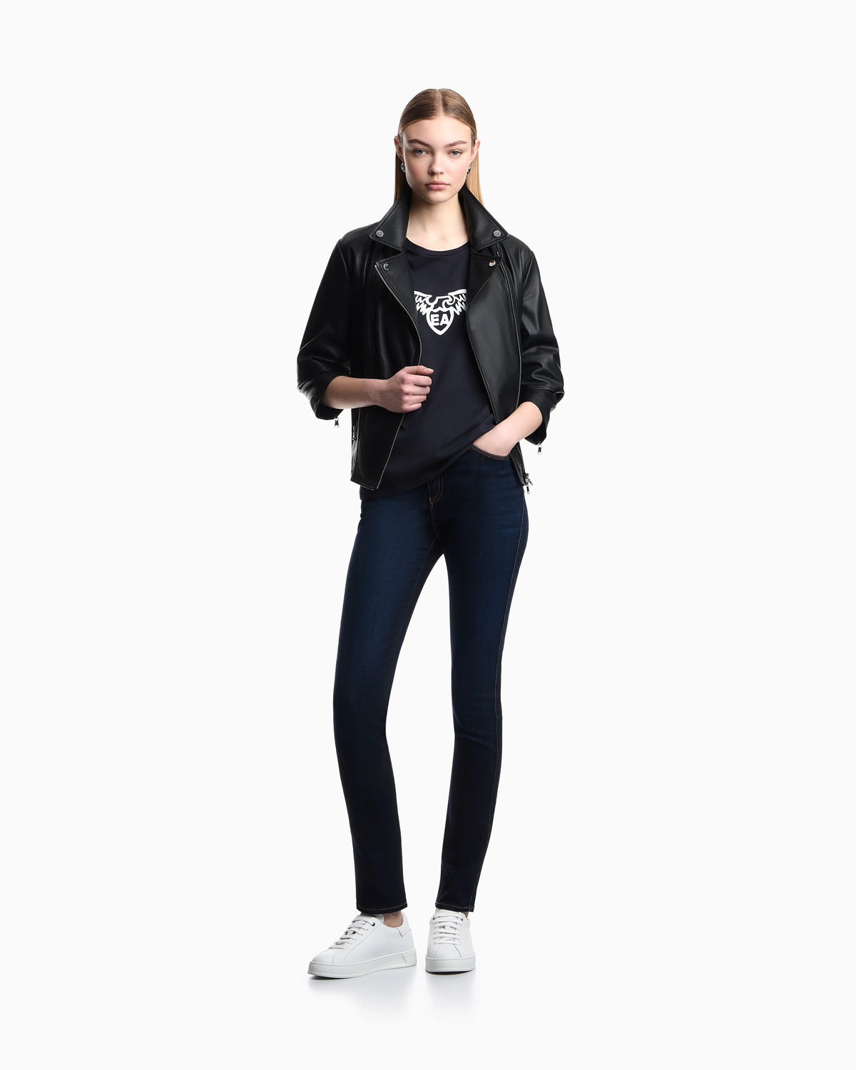 Leather jacket in nappa with an asymmetrical zip Essential