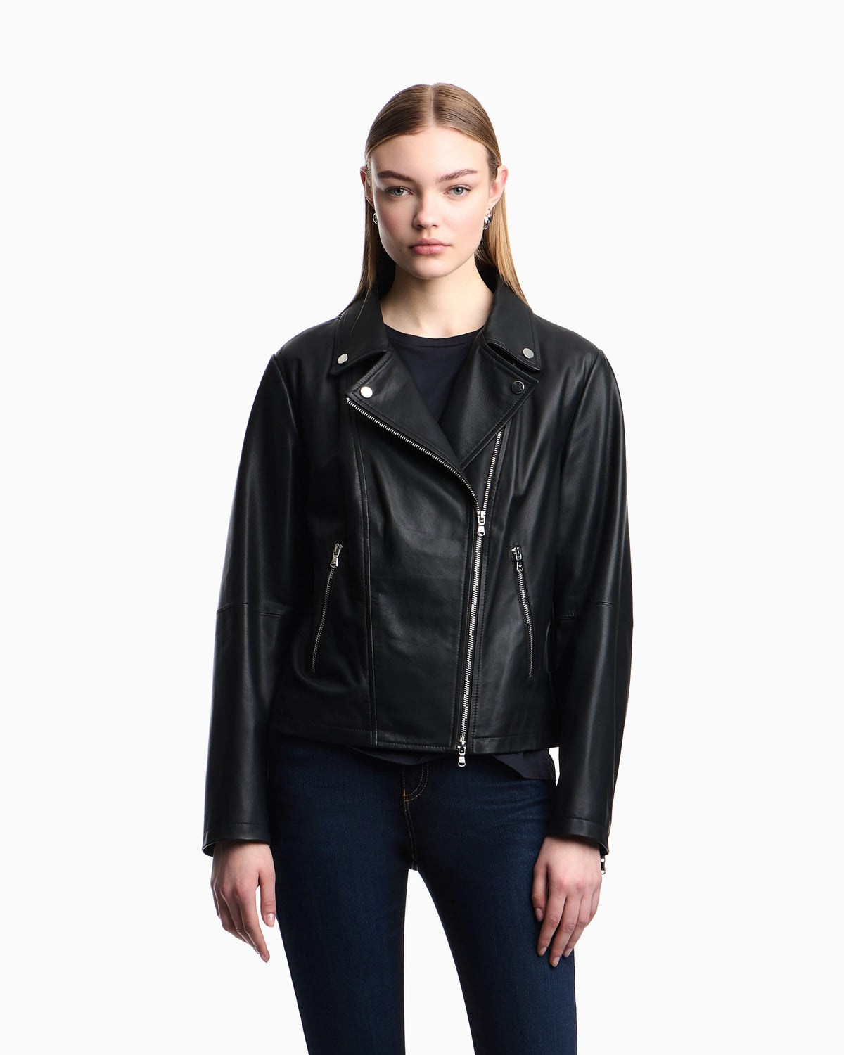 Leather jacket in nappa with an asymmetrical zip Essential