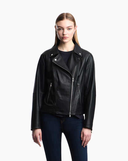 Leather jacket in nappa with an asymmetrical zip Essential