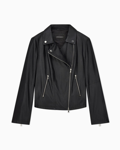 Leather jacket in nappa with an asymmetrical zip Essential