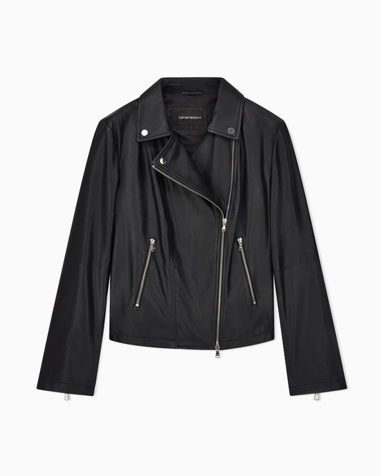 Leather jacket in nappa with an asymmetrical zip Essential