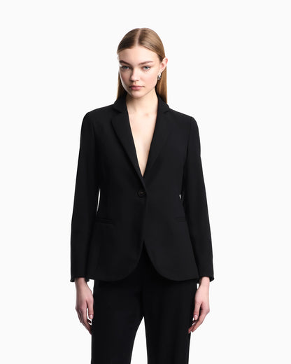 Wool single-breasted jacket in grain de poudre Essential
