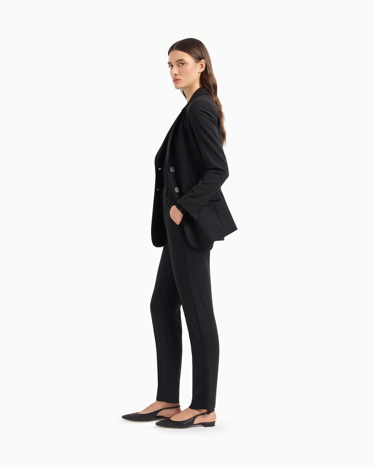 Cady crêpe trousers with belt loops and rib