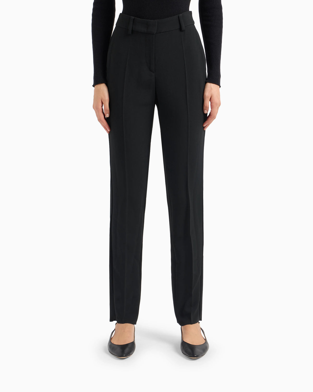 Cady crêpe trousers with belt loops and rib