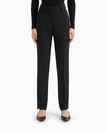 Cady crêpe trousers with belt loops and rib