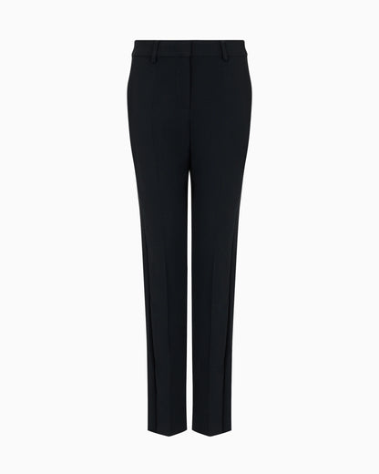 Cady crêpe trousers with belt loops and rib