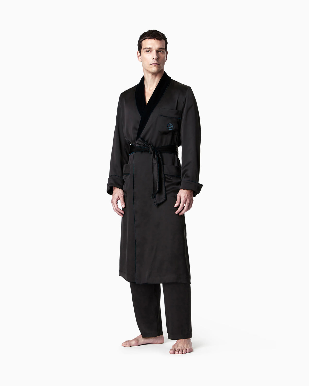 Monogrammed silk dressing gown