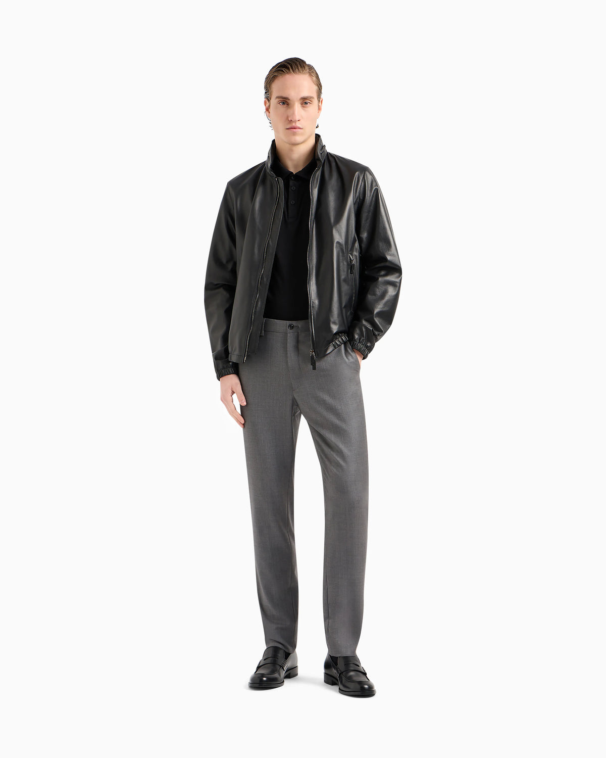 Flat-front trousers in wool and cashmere gabardine