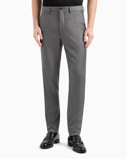 Flat-front trousers in wool and cashmere gabardine