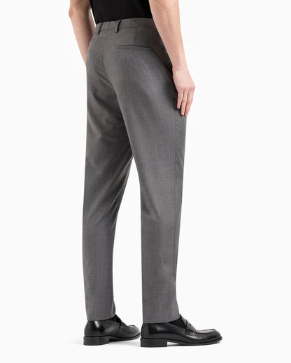 Flat-front trousers in wool and cashmere gabardine