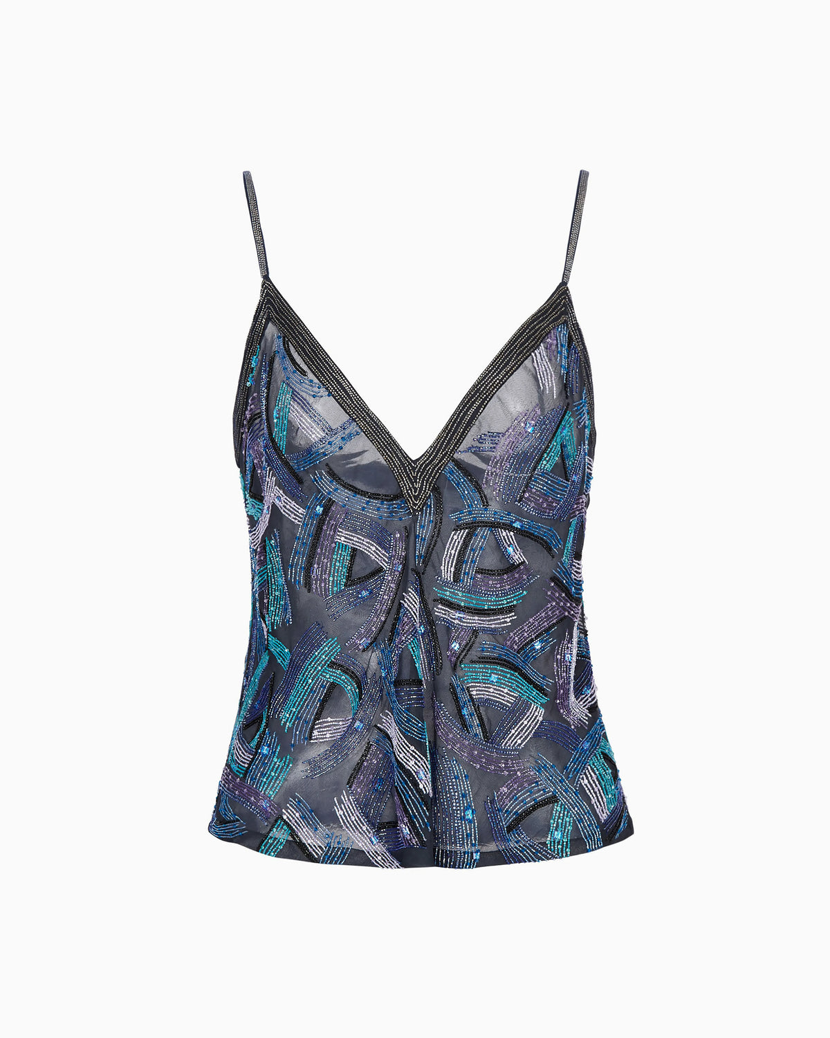 Embroidered silk organza V-neck top