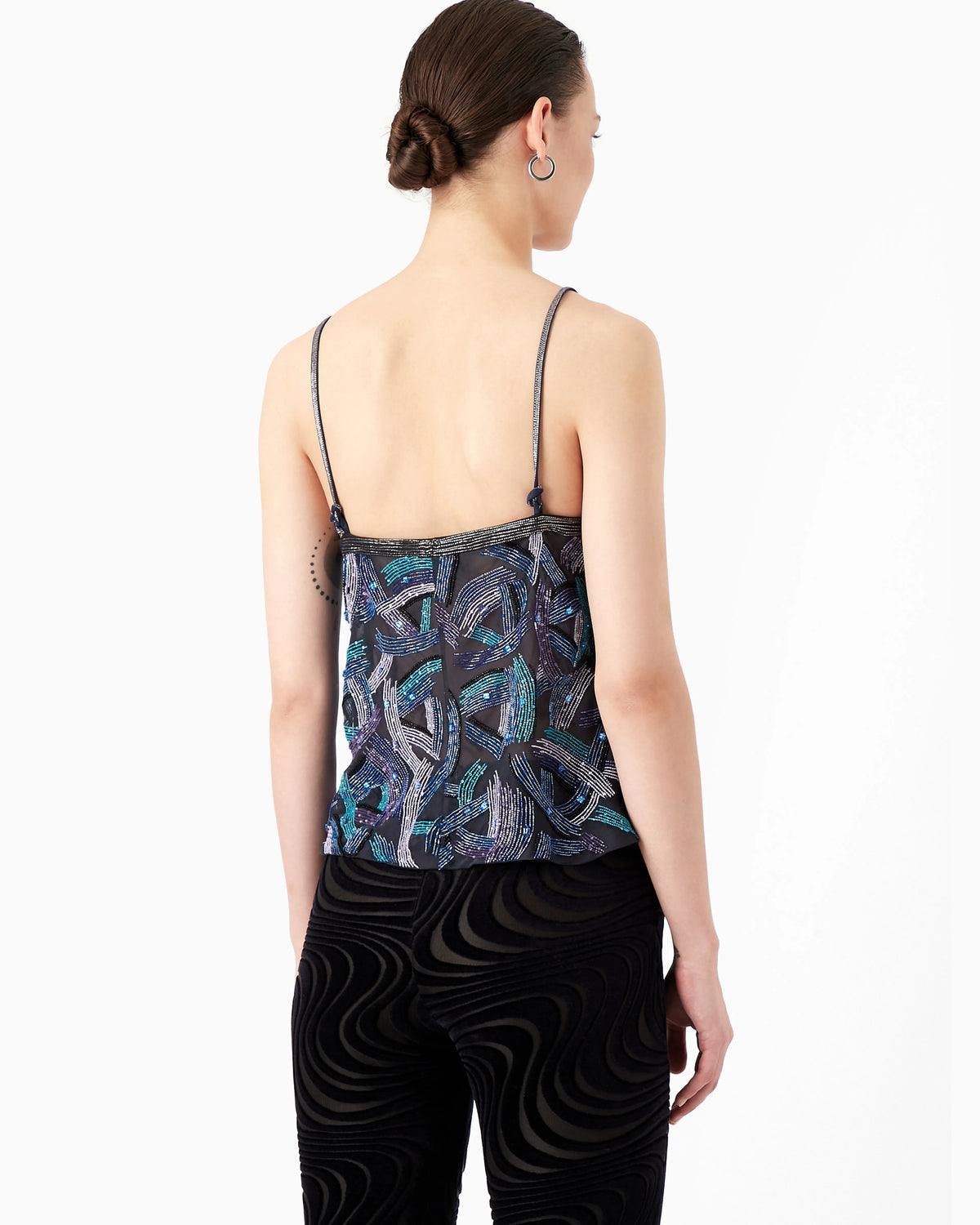 Embroidered silk organza V-neck top