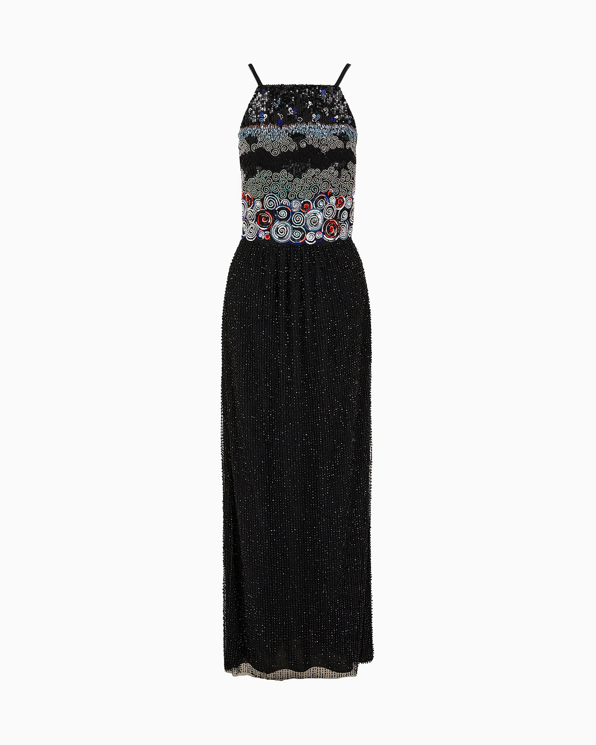 Long dress with multicoloured embroidery