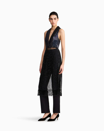 Dress with lapels and embroidered skirt