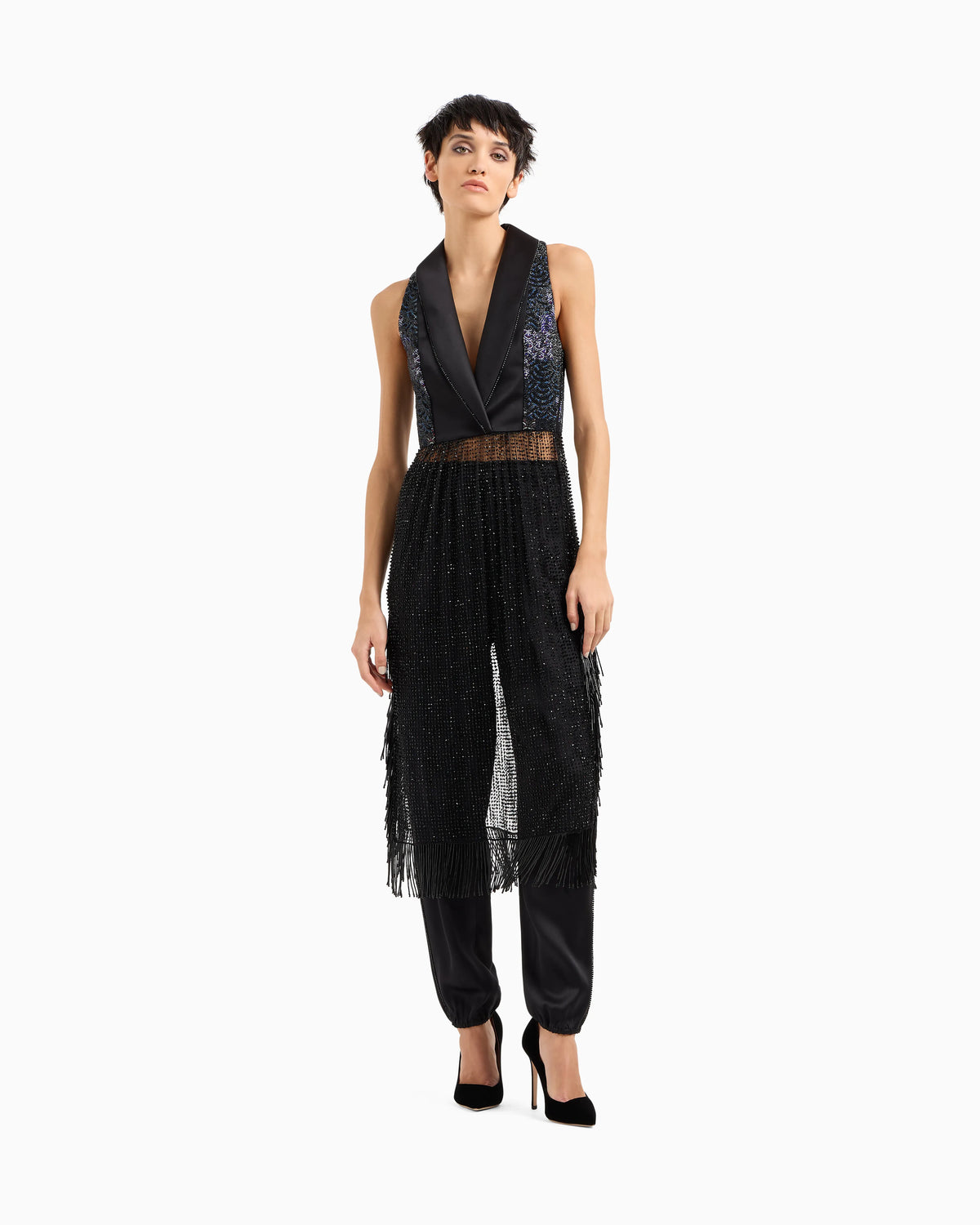 Dress with lapels and embroidered skirt
