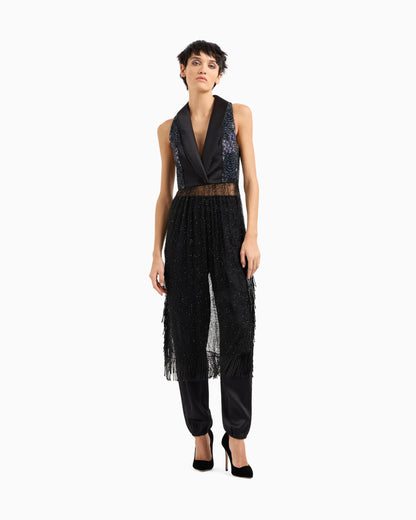 Dress with lapels and embroidered skirt