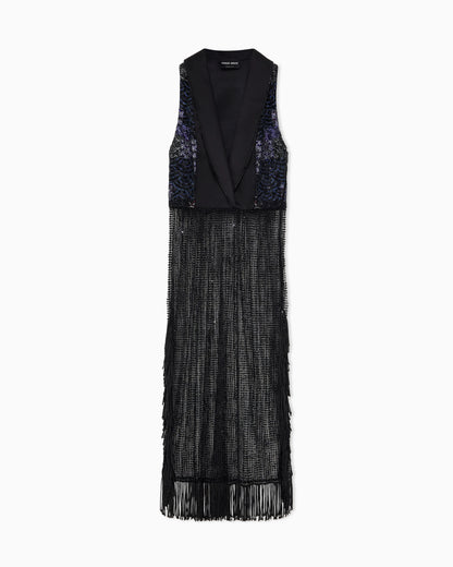 Dress with lapels and embroidered skirt