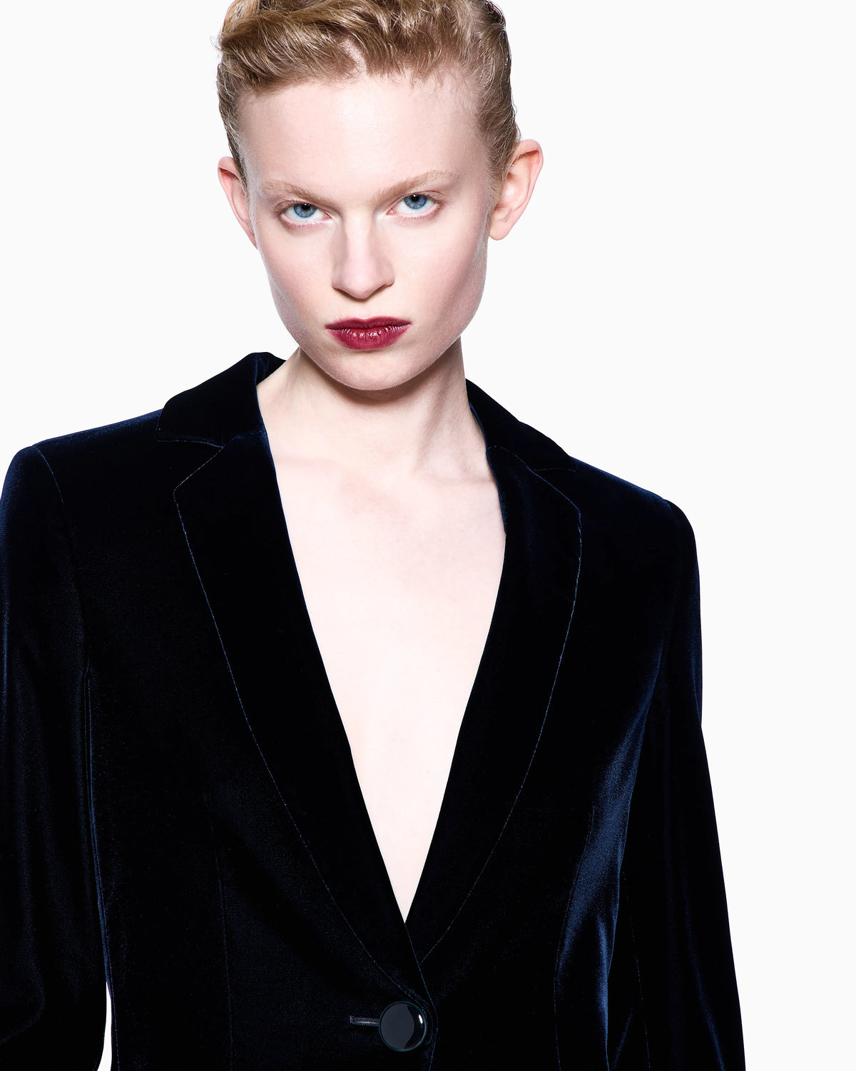 Single-breasted jacket in stretch velvet
