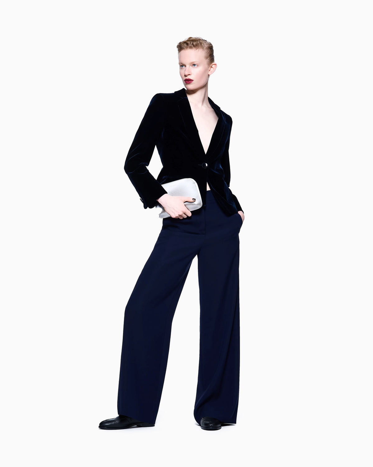 Single-breasted jacket in stretch velvet