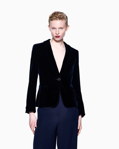 Single-breasted jacket in stretch velvet