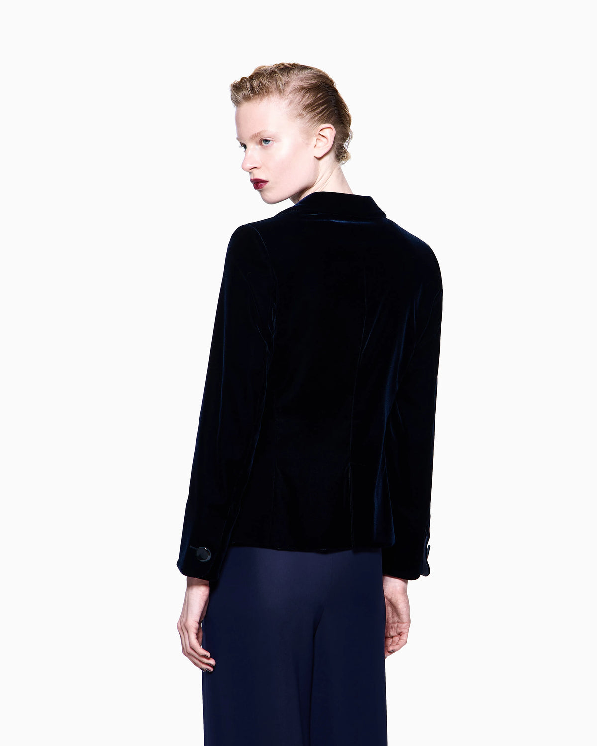 Single-breasted jacket in stretch velvet