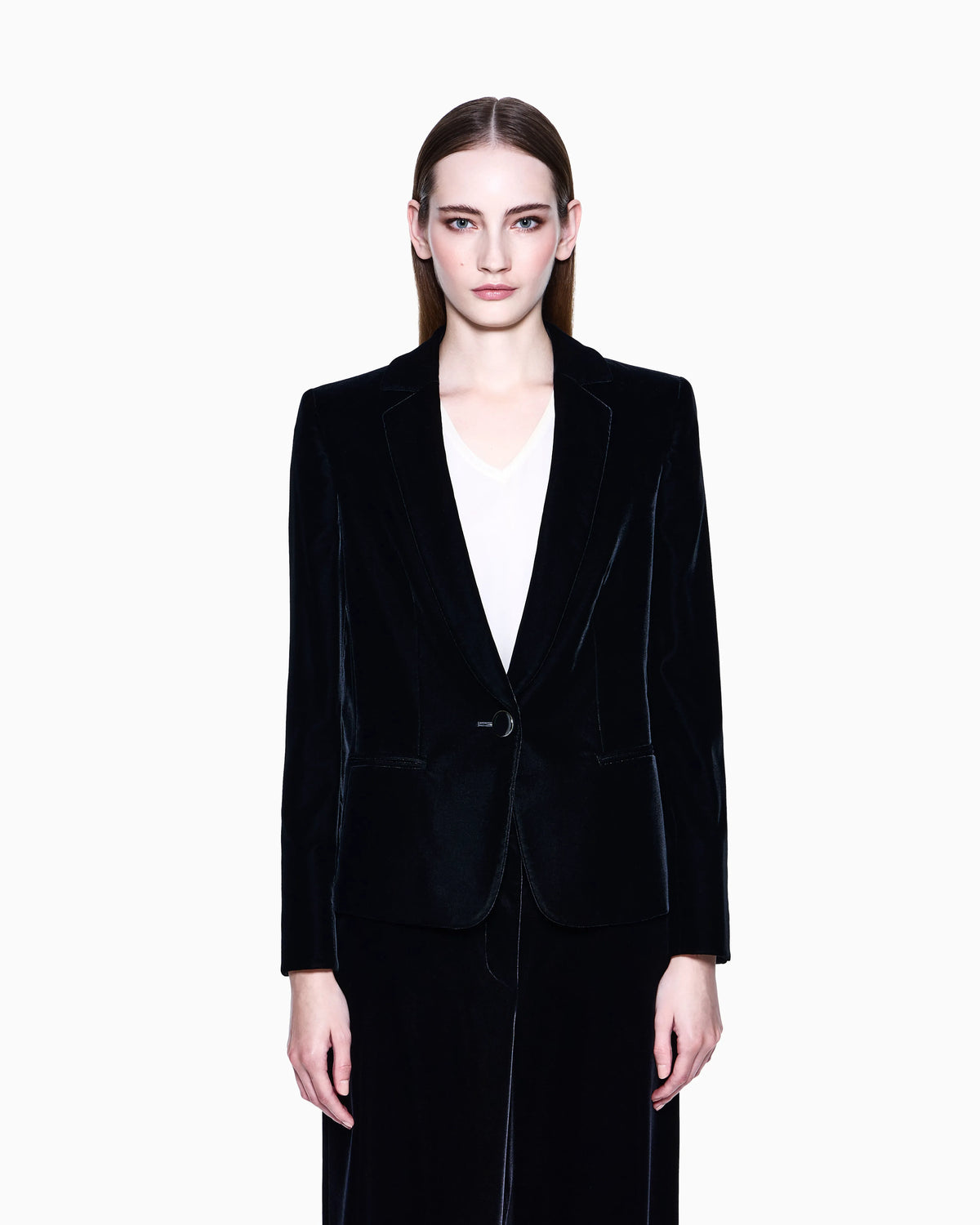 Single-breasted jacket in stretch velvet