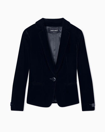 Single-breasted jacket in stretch velvet