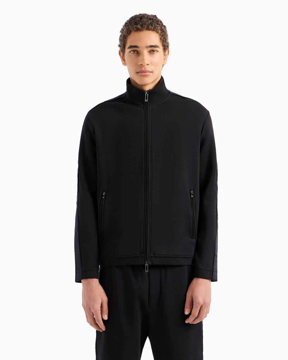 Double-jersey full-zip sweatshirt with logo tape