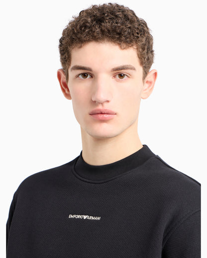Jersey sweatshirt with diagonal weave and logo embroidery