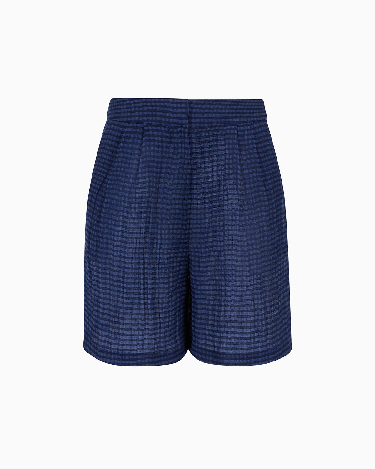 Darted Bermuda shorts in gingham-effect seersucker fabric