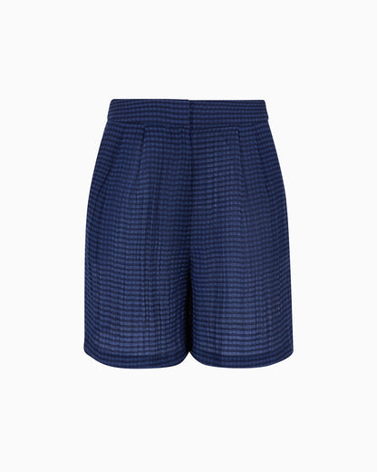 Darted Bermuda shorts in gingham-effect seersucker fabric