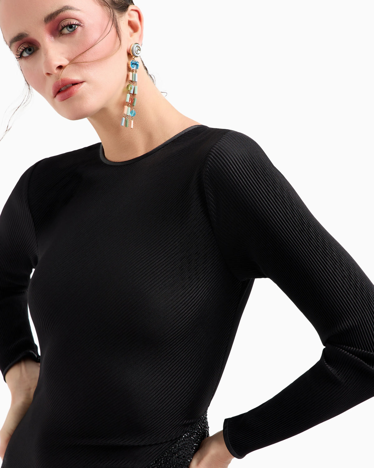 Long dress in pleated jersey