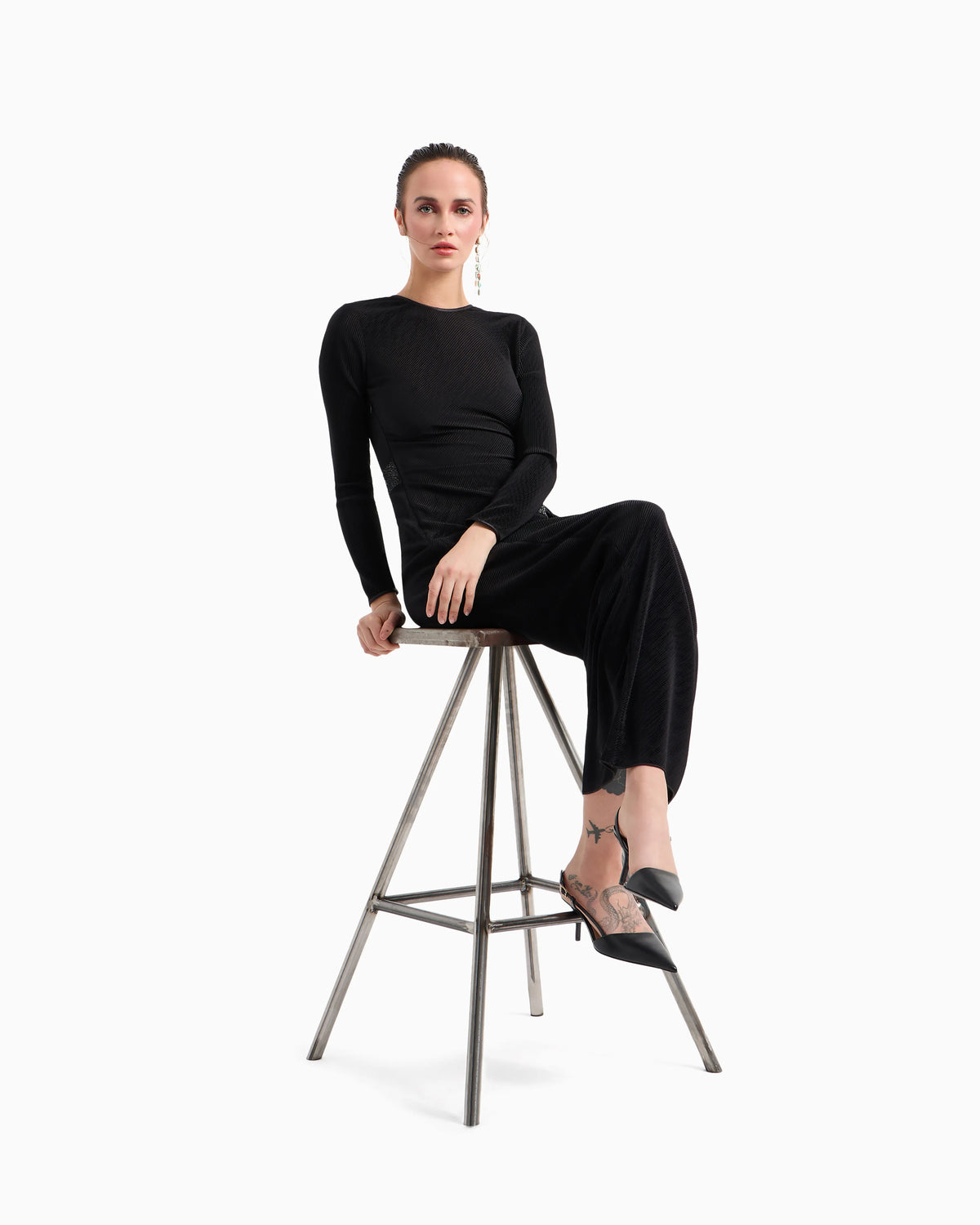 Long dress in pleated jersey