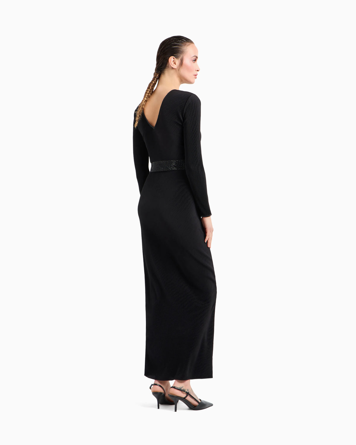 Long dress in pleated jersey