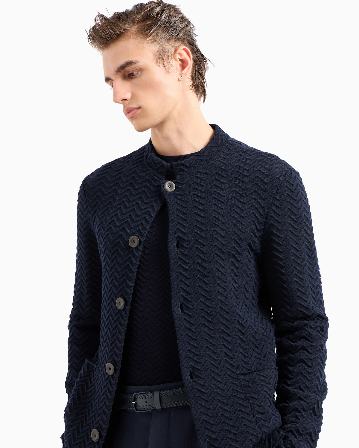 Single-breasted jacket in chevron Ottoman wool