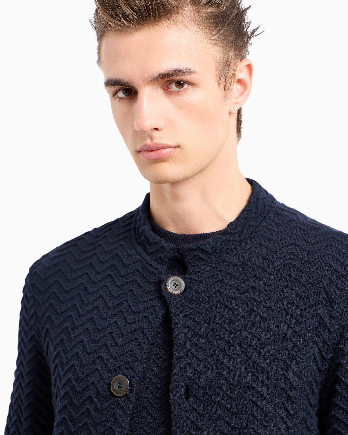 Single-breasted jacket in chevron Ottoman wool