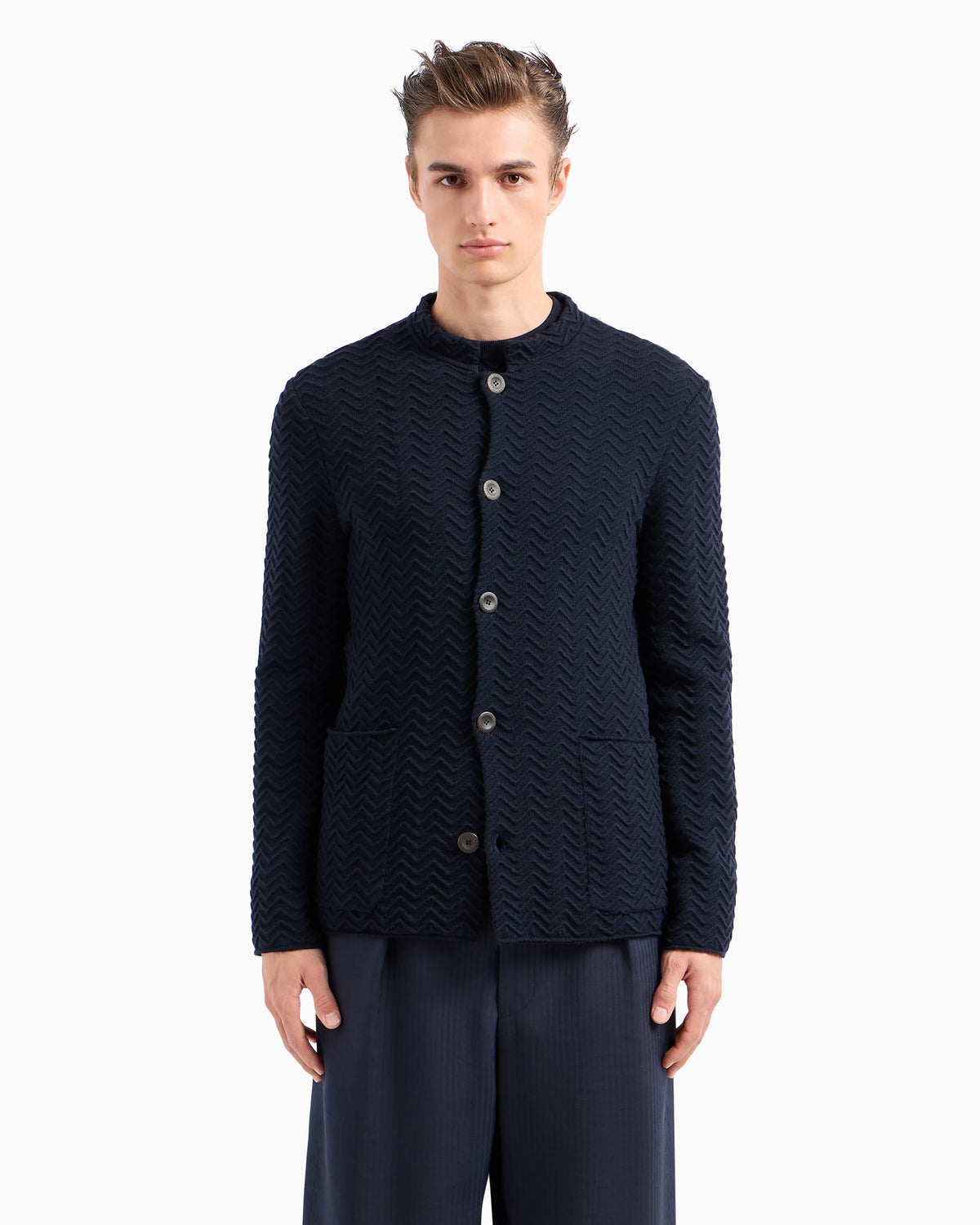 Single-breasted jacket in chevron Ottoman wool