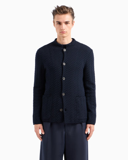 Single-breasted jacket in chevron Ottoman wool