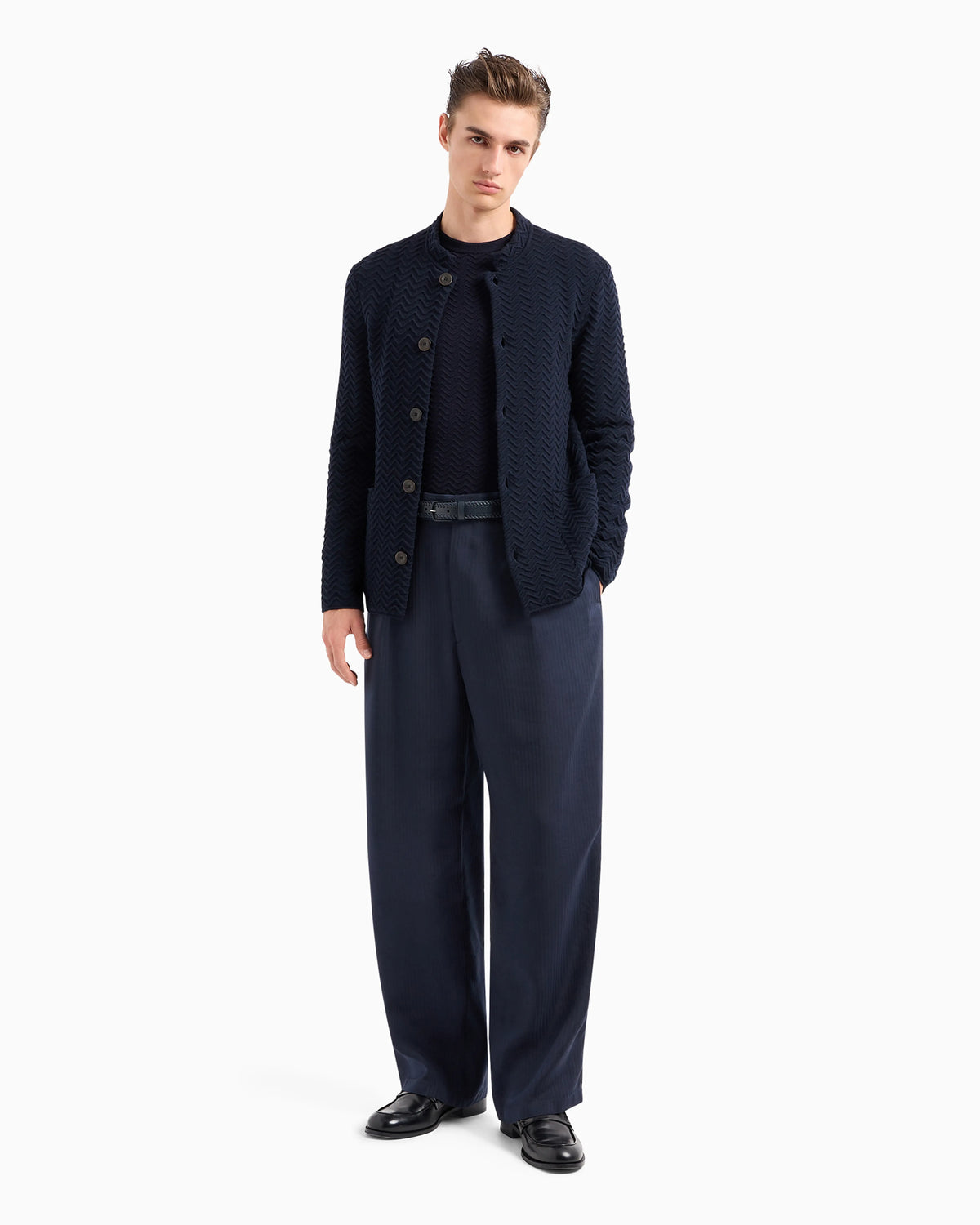Single-breasted jacket in chevron Ottoman wool